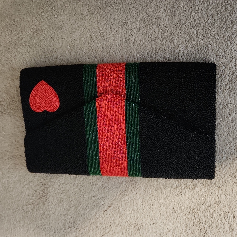 NWT TIANA Black Beaded clutch/purse/evening bag